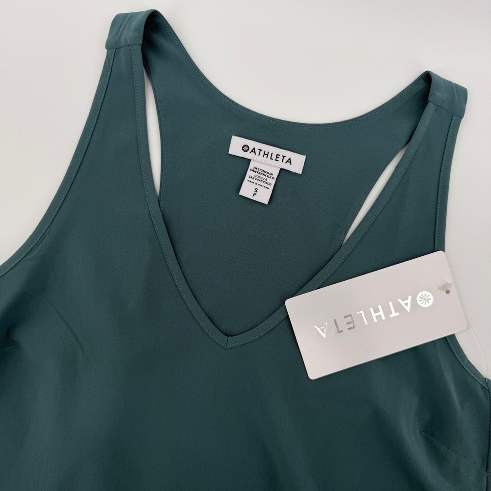 Athleta Teal Black Colorblock Pleated Racerback Tank Top Women's Small‎